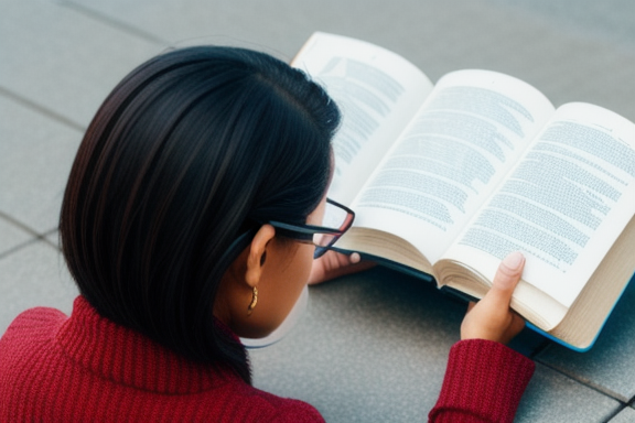 Person reading a book with a magnifying glass