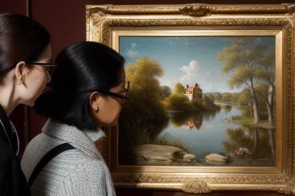 Curator examining a painting