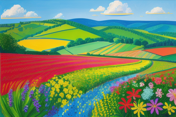 A pintura de David Hockney tem paisagens vibrantes